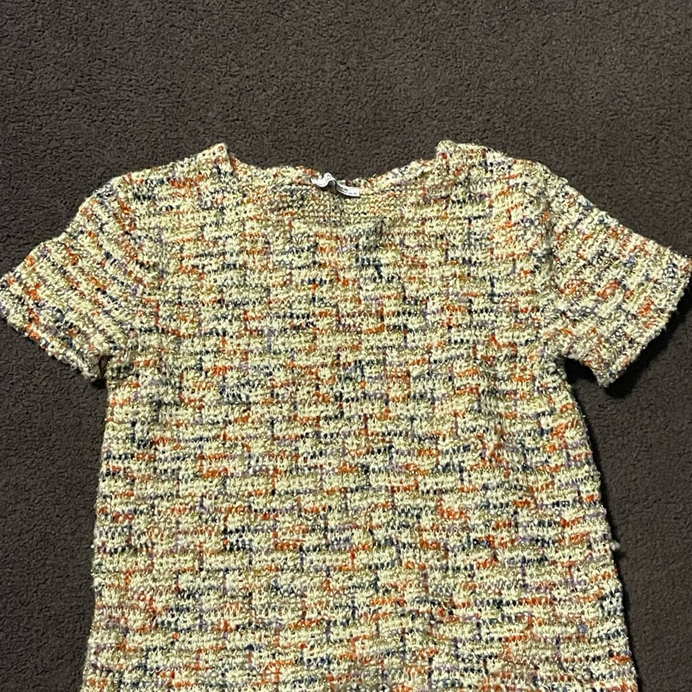 Zara Top Textured Knit in Orange, Black, and Cream